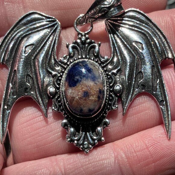 Halloween Flying Vampire Bat Sunset Sodalite Pendant Gemstone Crystal Jewelry - Picture 8 of 8
